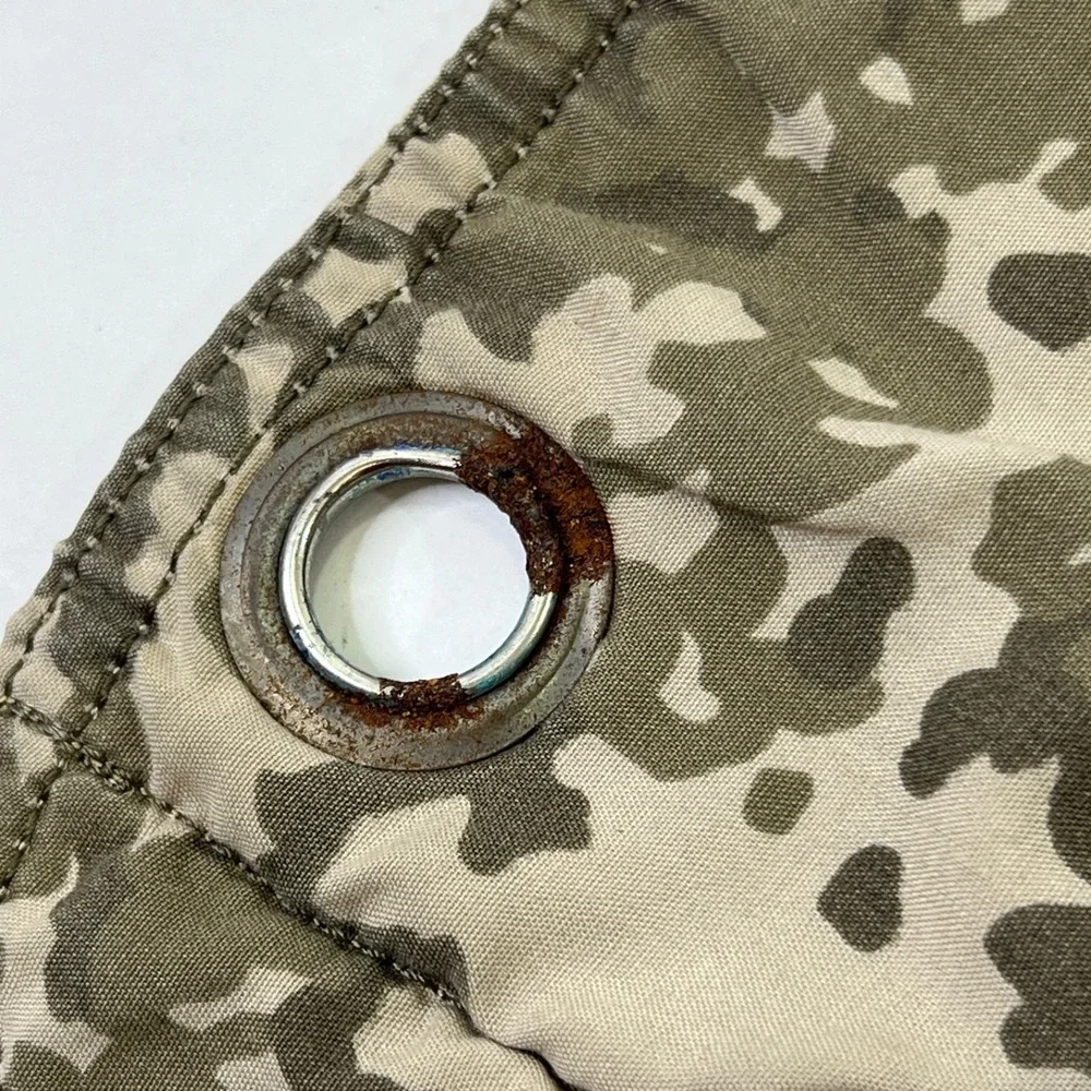 Old Navy Beige Canvas Messenger Bag Camo Lining Leather Tabs Distressed Adjustbl